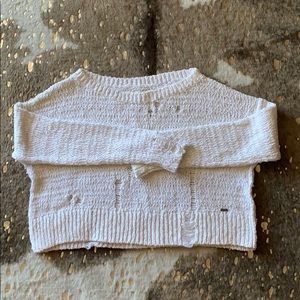 Cropped distressed white sweater